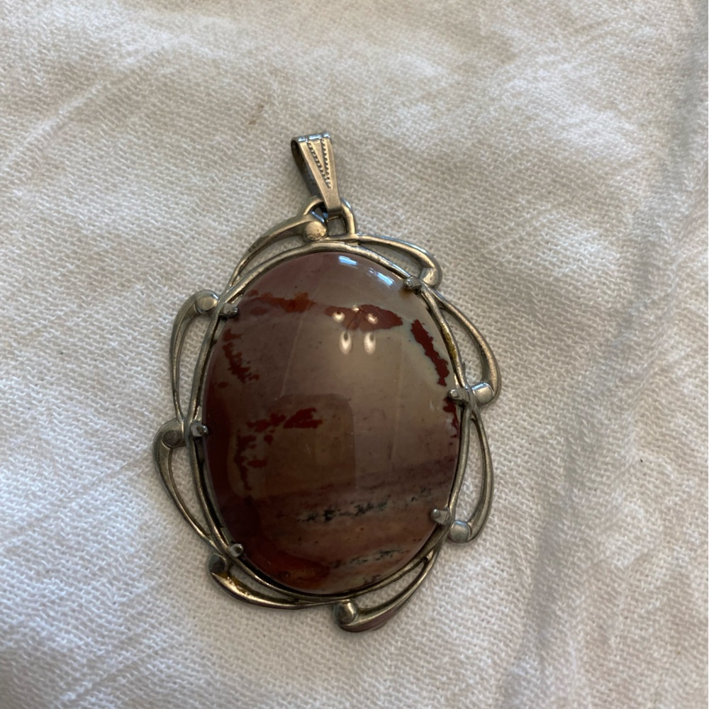 Vintage JJJ Sterling  Silver Agate Pendant